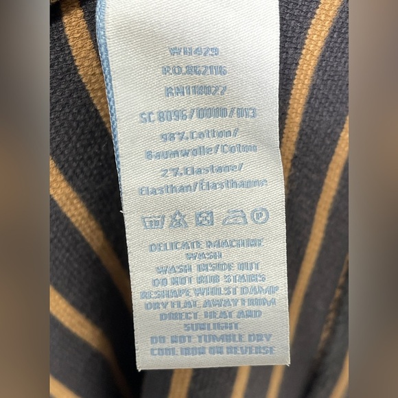 Boden Navy Blue Mustard Fit and Flare Striped Dress Size 6 Cotton Blend Pleated - Picture 5 of 6